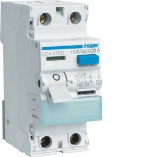 Устройство захисного відключення (УЗО) Hager CDA216D 2P 6kA 16A 30mA Тип А CDA216D-HAGER фото