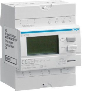 Лічильник електроенергії трифазний HAGER EC377M Modbus MID 6000А DIN-рейка EC377M-HAGER фото
