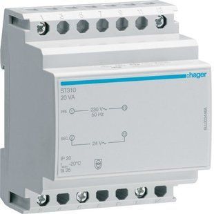 Трансформатор модульний 24В, 20ВА, з сертифікацією CE та VDE ST310-HAGER фото