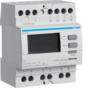 Лічильник електроенергії трифазний HAGER EC376 Modbus 6000А на DIN-рейку EC376-HAGER фото