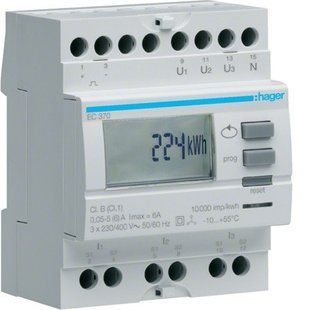 Лічильник електроенергії трифазний HAGER EC372 6000А на DIN-рейку EC372-HAGER фото